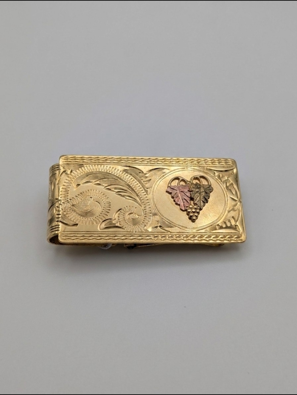 Black Hills Gold Money Clip Landstrom's Engraved Grape Leaf Original Box Gift